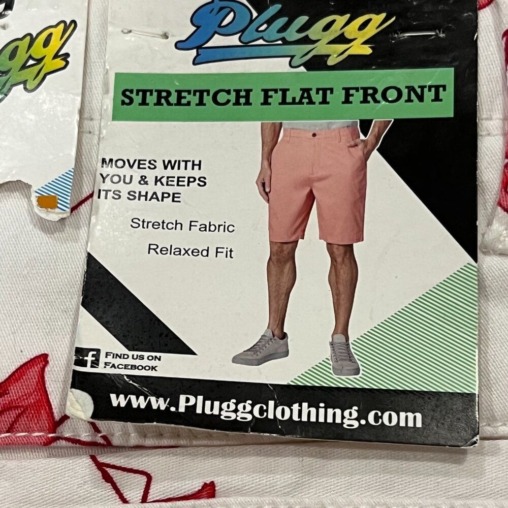 Plugg Stretch Flat Front Flamingo Shorts, NWT, White Pink, 29 - Picture 2 of 7